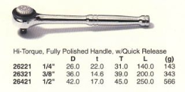 High Torque Ratchet Handles, Fully Polished Handle, w/Quick Release