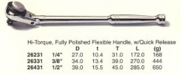 High Torque Ratchet Handles, Fully Polished Flex Handle, w/Quick Release