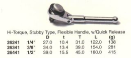 High Torque Ratchet Handles, Stubby & Polished Flex Handle, w/Quick Release